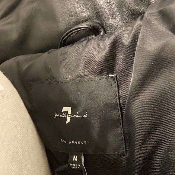 7 for All Mankind Faux Leather Quilted Black Puffer coat puffy winter jacket med - Picture 12 of 16